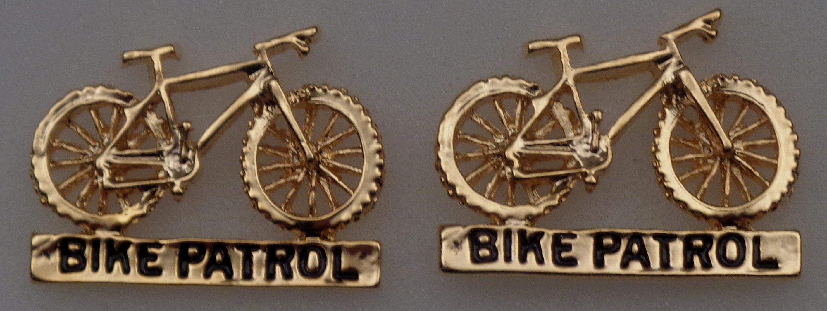 BIKE PATROL collar lapel pins GOLD CUTOUT BICYCLE